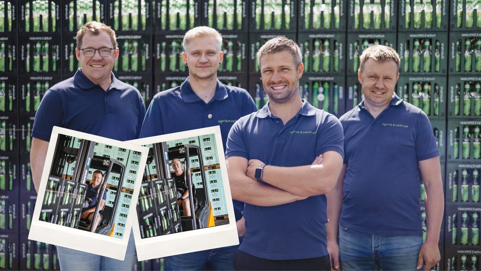 Foto Männer im Betrieb und 2 Fotos von 2 Lagermitarbeitern bei der Arbeit